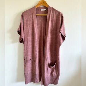 Short sleeve open front long cardigan